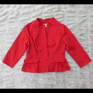 Kenneth Cole ¾ Sleeve Red Fitted Seam Detailed Placket Zip Peplum Jacket, Sz. 6